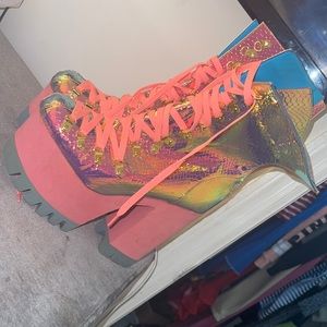 Dolls kill platform boots. Reflective. One time chance. Collection item